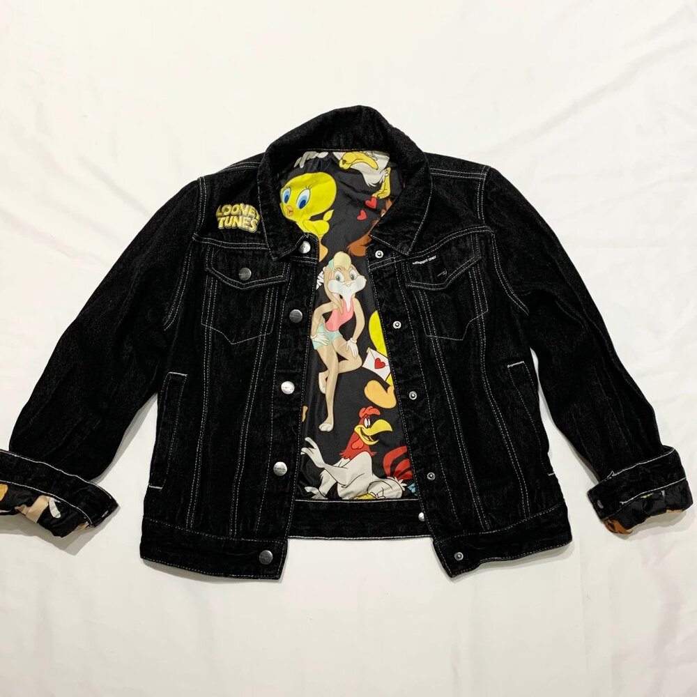 Looney Tunes Members Only Reversible Black Denim Jacket Women's Size Medium